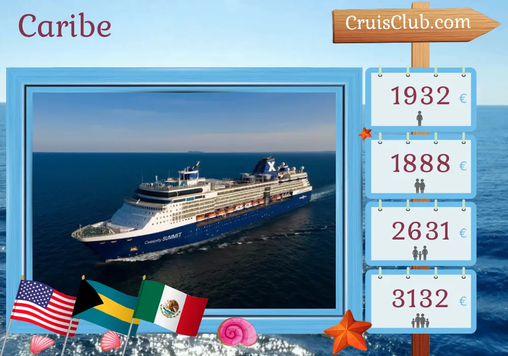 Crucero por el Caribe desde Tampa a bordo del barco Celebrity Summit con visitas a EE. UU., Bahamas y México durante 8 días