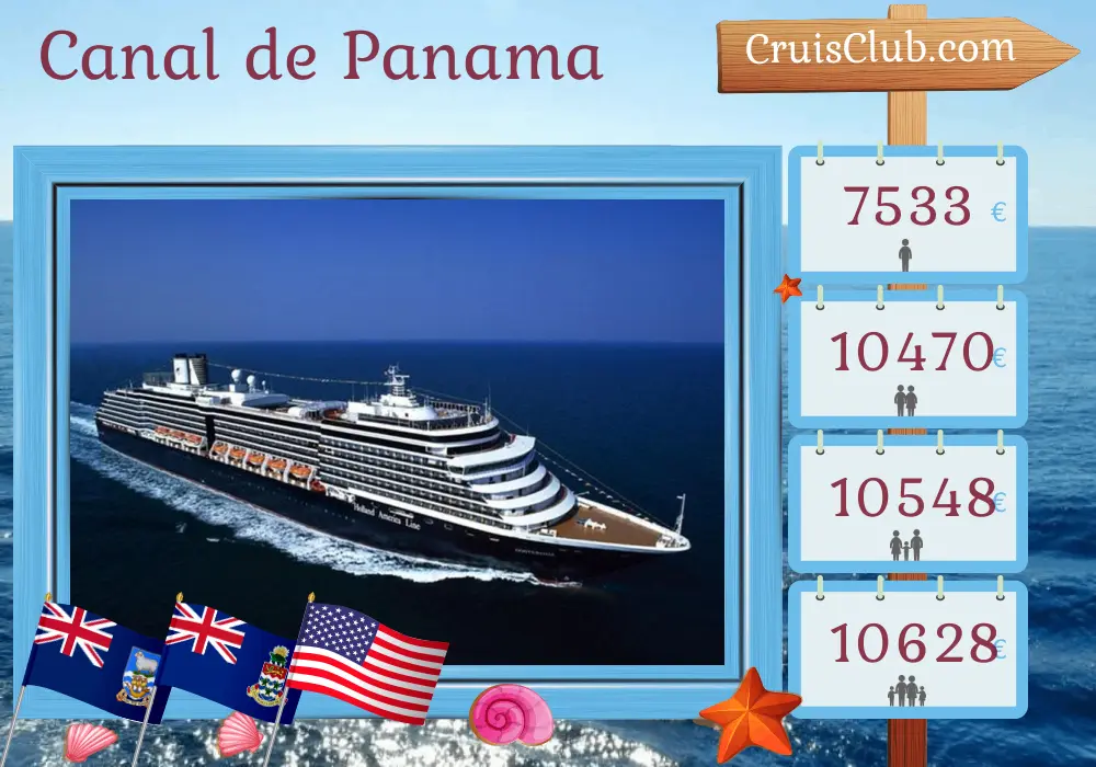 Croisière dans le canal de Panama de Buenos Aires à Fort Lauderdale à bord du navire Oosterdam avec des visites en Argentine, en Uruguay, aux îles Falkland, au Chili, au Pérou, en Équateur, au Panama, aux îles Caïmans et aux États-Unis pendant 32 jours