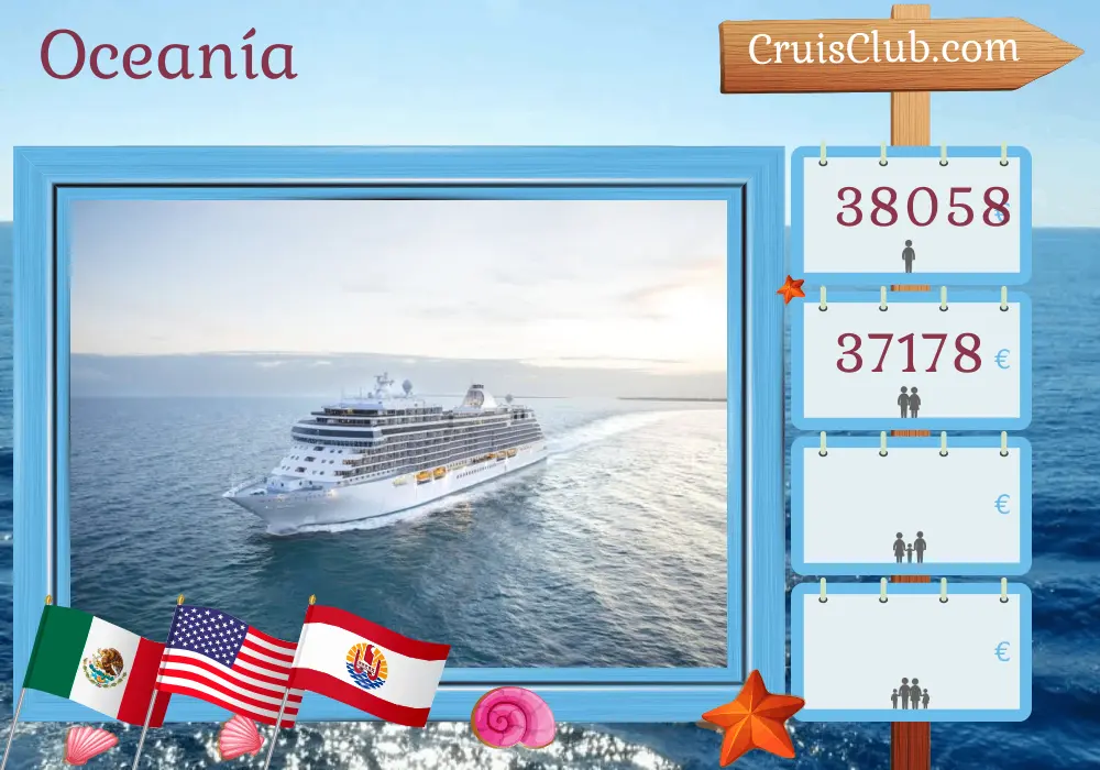 Crucero por el Pacífico Sur desde Ciudad de Panamá hasta Papeete a bordo del barco Seven Seas Splendor con visitas a Panamá, Costa Rica, El Salvador, Guatemala, México, Estados Unidos y Polinesia Francesa durante 29 días