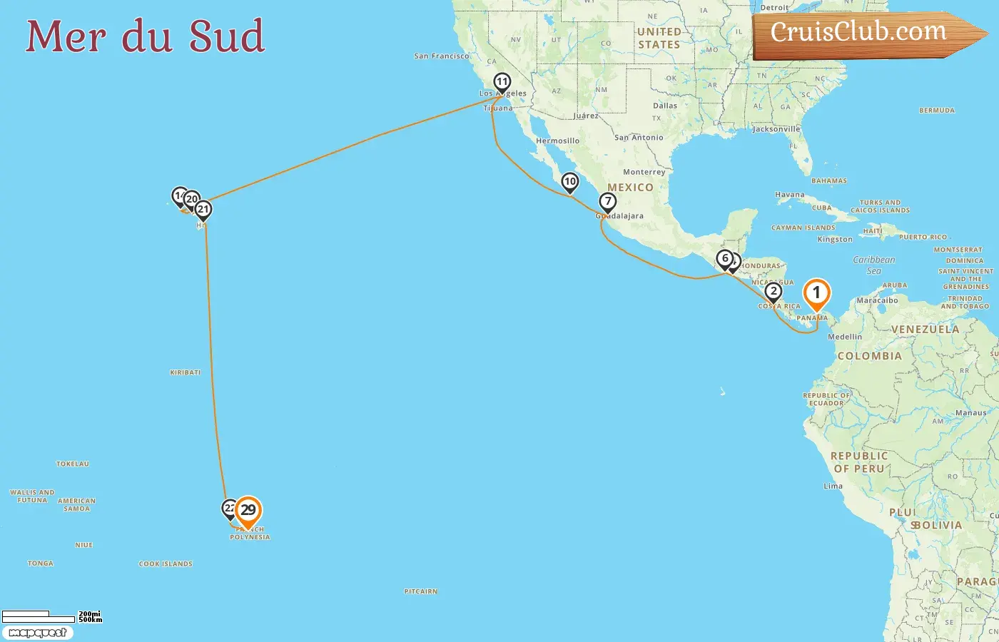 Croisière dans le Pacifique Sud de Panama à Papeete à bord du Seven Seas Splendor avec des visites au Panama, au Costa Rica, au Salvador, au Guatemala, au Mexique, aux États-Unis et en Polynésie française pendant 29 jours