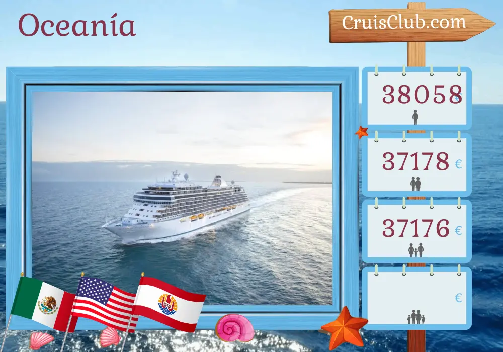 Crucero por el Pacífico Sur desde Ciudad de Panamá hasta Papeete a bordo del barco Seven Seas Splendor con visitas a Panamá, Costa Rica, El Salvador, Guatemala, México, Estados Unidos y Polinesia Francesa durante 29 días