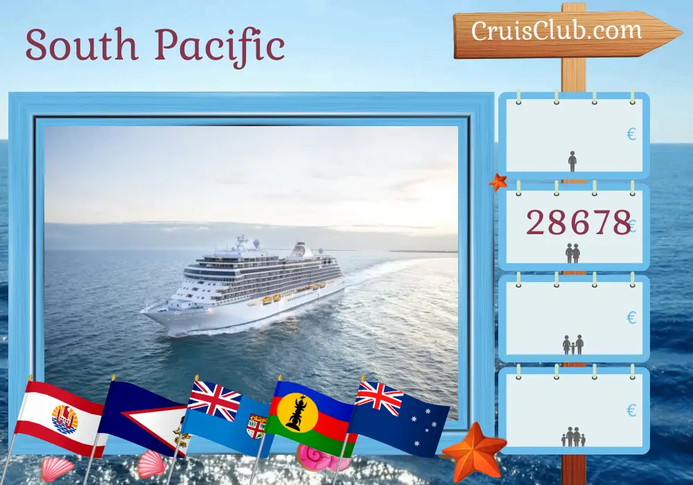 Cruise in the South Pacific from Papeete to Sydney aboard Seven Seas Splendor ship with visits to French Polynesia, Samoa, Fiji, Vanuatu, New Caledonia, and Australia for 21 days