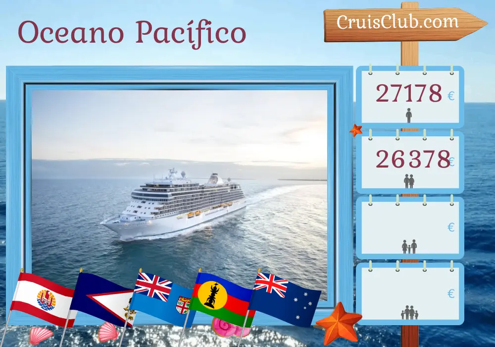 Cruzeiro pelo Sul do Pacífico de Papeete para Sydney a bordo do navio Seven Seas Splendor com visitas à Polinésia Francesa, Samoa, Fiji, Vanuatu, Nova Caledônia e Austrália por 21 dias