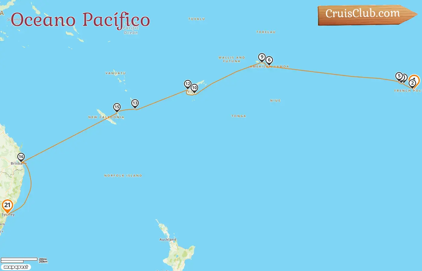 Cruzeiro pelo Sul do Pacífico de Papeete para Sydney a bordo do navio Seven Seas Splendor com visitas à Polinésia Francesa, Samoa, Fiji, Vanuatu, Nova Caledônia e Austrália por 21 dias