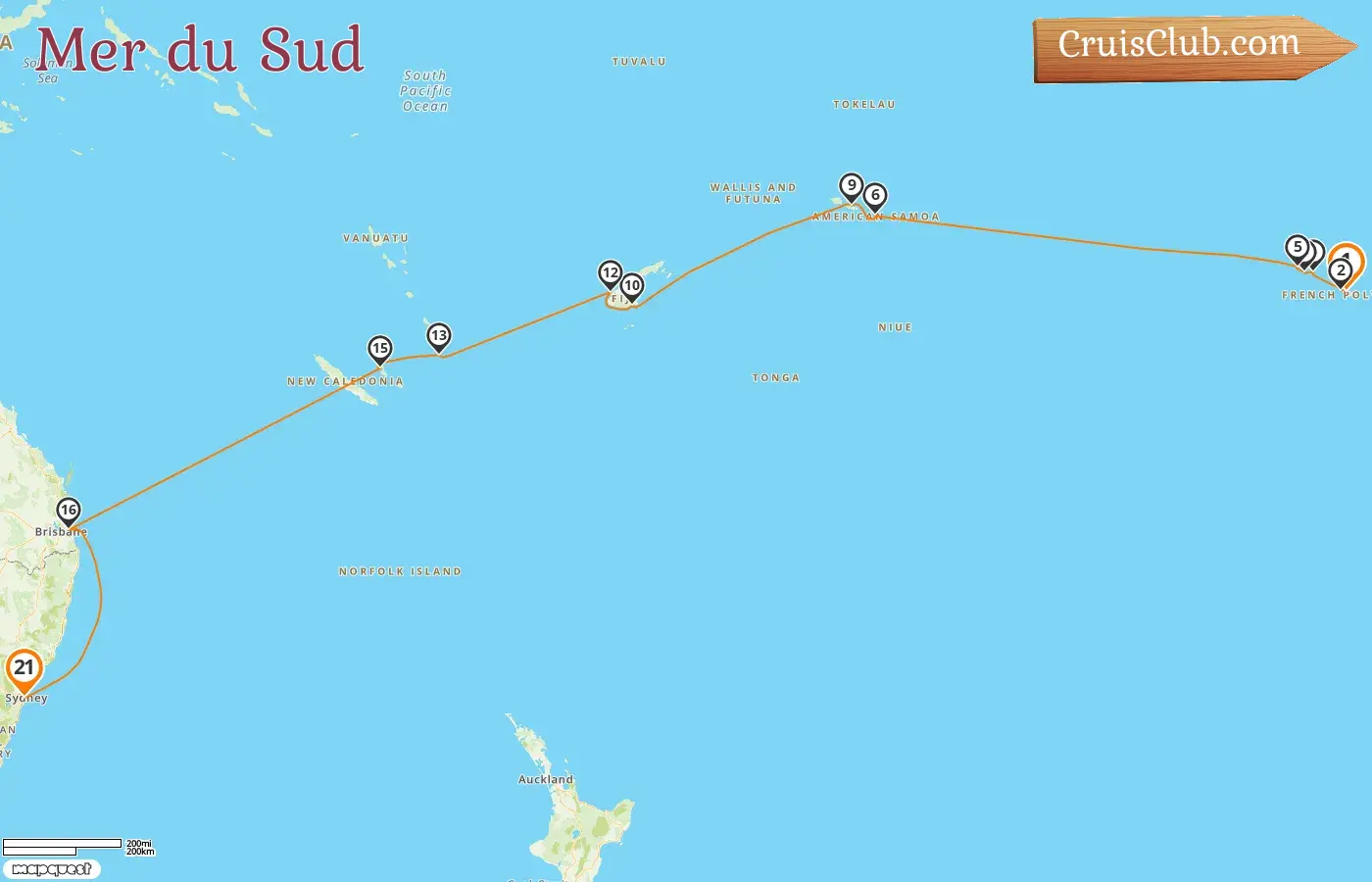 Croisière dans le Pacifique Sud de Papeete à Sydney à bord du navire Seven Seas Splendor avec des escales en Polynésie française, Samoa, Fidji, Vanuatu, Nouvelle-Calédonie et Australie pendant 21 jours