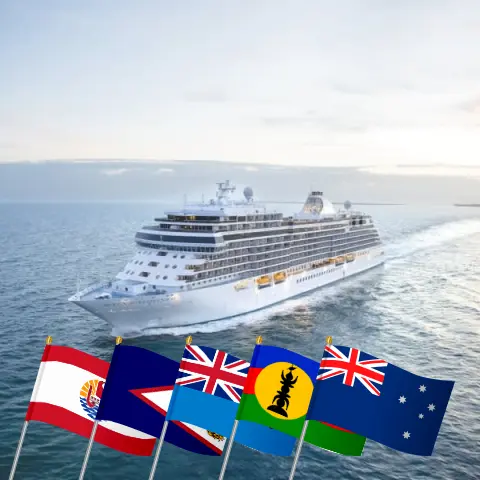 Cruise in the South Pacific from Papeete to Sydney aboard Seven Seas Splendor ship with visits to French Polynesia, Samoa, Fiji, Vanuatu, New Caledonia, and Australia for 21 days