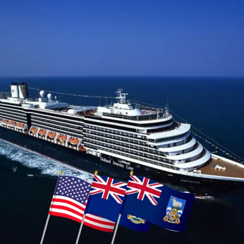 Cruise in the Panama Canal from Fort Lauderdale to Buenos Aires aboard Oosterdam ship with visits to USA, Cayman Islands, Panama, Ecuador, Peru, Chile, Argentina, Falkland Islands, and Uruguay for 32 days