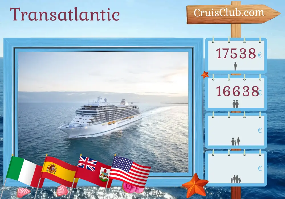 Cruise in the Transatlantic from Civitavecchia to New York aboard Seven Seas Splendor ship with visits to Italy, Spain, Morocco, Bermuda, and USA for 15 days