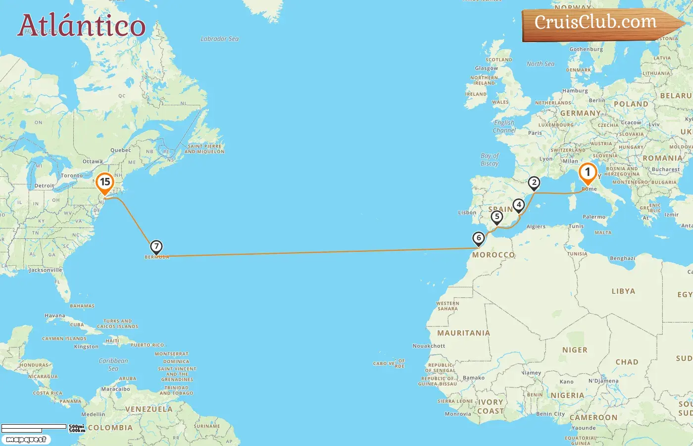 Crucero en el Transatlántico de Civitavecchia a Nueva York a bordo del barco Seven Seas Splendor con visitas a Italia, España, Marruecos, Bermudas y EE. UU. por 15 días