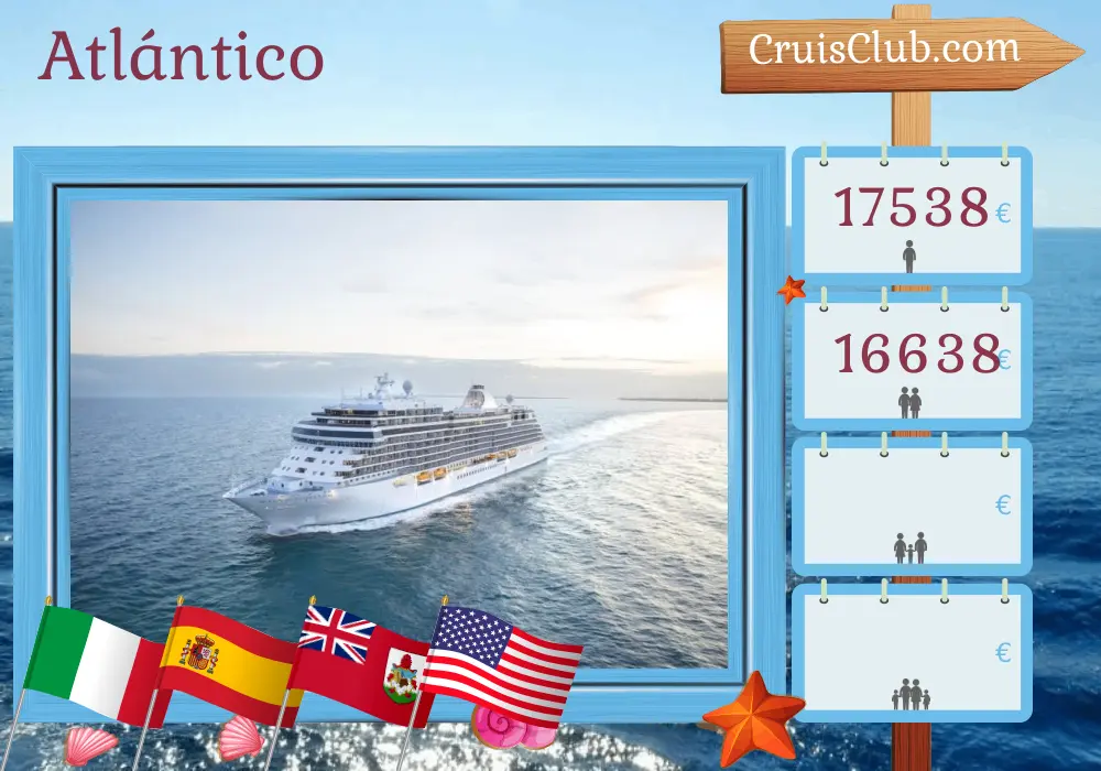 Crucero en el Transatlántico de Civitavecchia a Nueva York a bordo del barco Seven Seas Splendor con visitas a Italia, España, Marruecos, Bermudas y EE. UU. por 15 días