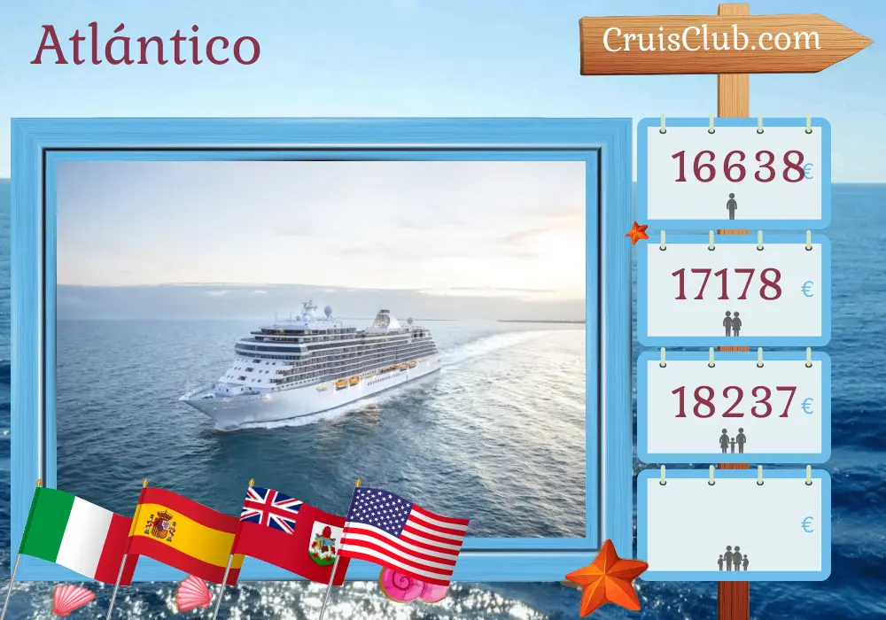 Crucero en el Transatlántico de Civitavecchia a Nueva York a bordo del barco Seven Seas Splendor con visitas a Italia, España, Marruecos, Bermudas y EE. UU. por 15 días