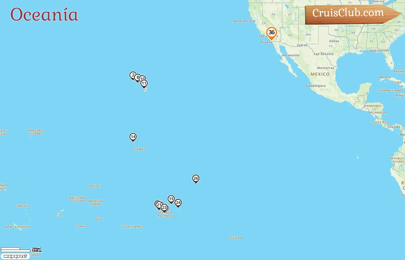 Crucero por el Pacífico Sur desde San Diego a bordo del barco Zaandam con visitas a EE. UU., Kiribati y Polinesia Francesa durante 36 días