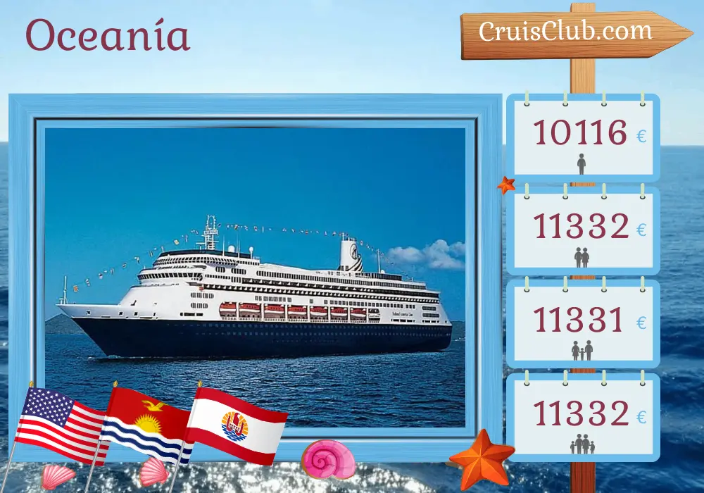Crucero por el Pacífico Sur desde San Diego a bordo del barco Zaandam con visitas a EE. UU., Kiribati y Polinesia Francesa durante 36 días