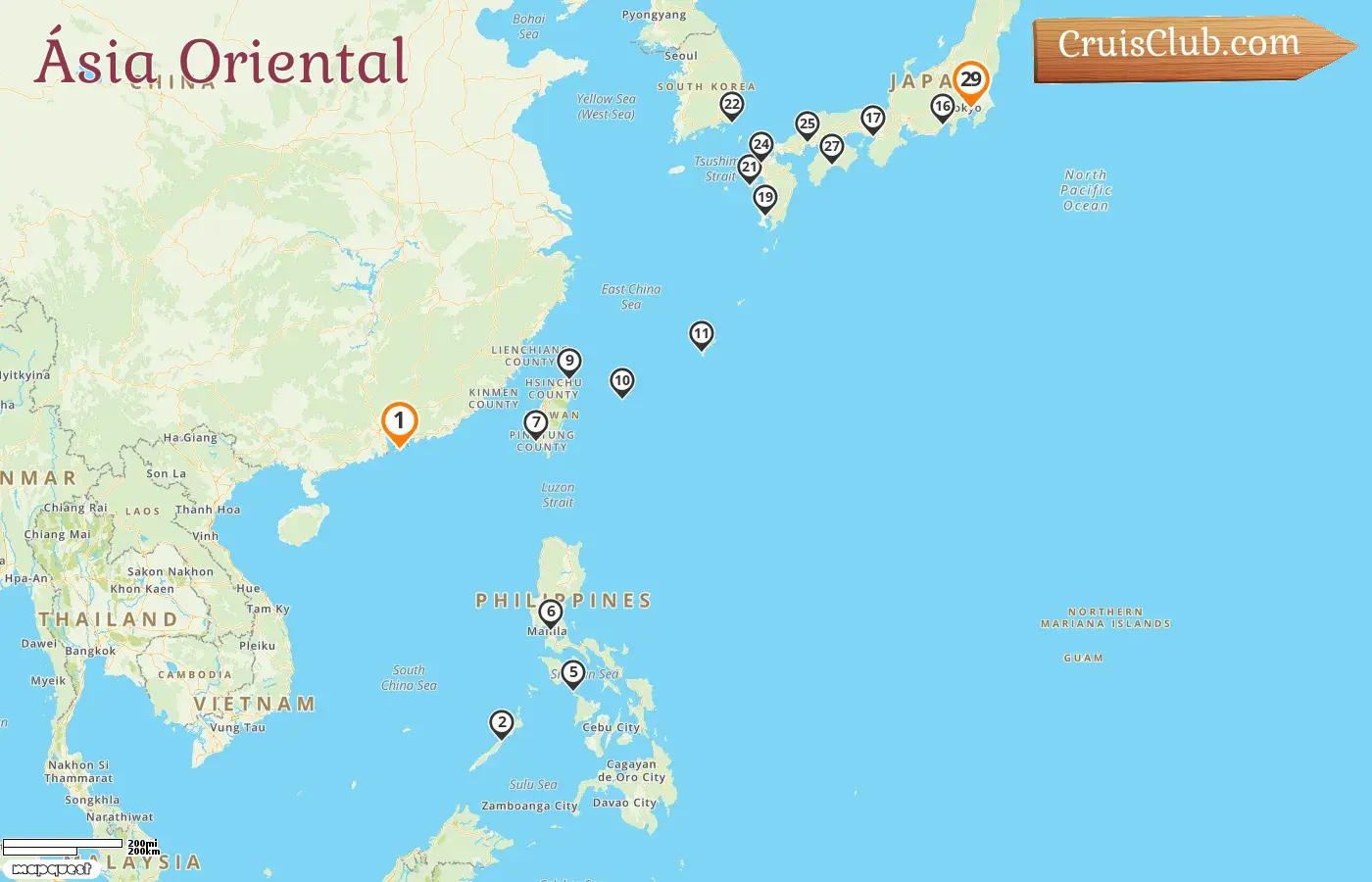 Cruzeiro no leste da Ásia de Hong Kong a Tóquio a bordo do navio Westerdam com visitas a Hong Kong, Filipinas, Taiwan, Japão e Coreia do Sul por 29 dias