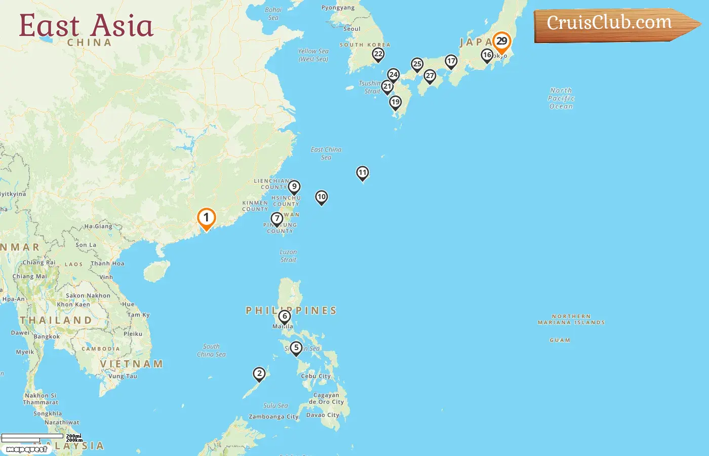 Cruise in the East Asia from Hong Kong to Tokyo aboard Westerdam ship with visits to Hong Kong, Philippines, Taiwan, Japan, and South Korea for 29 days