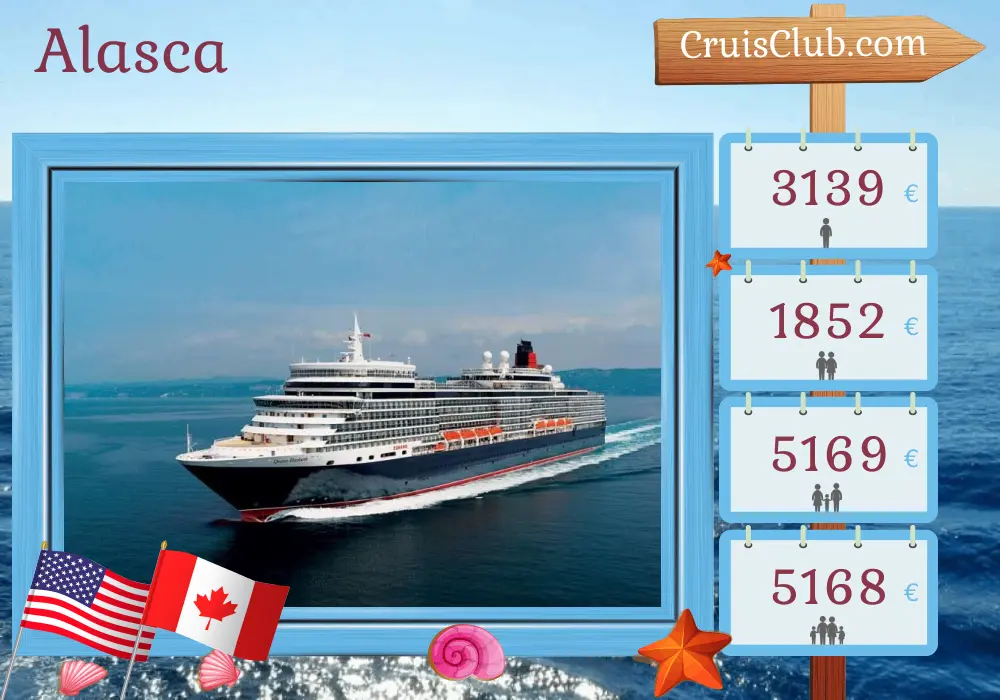 Cruzeiro no Alasca partindo de Seattle a bordo do navio Queen Elizabeth com visitas aos EUA e Canadá por 8 dias