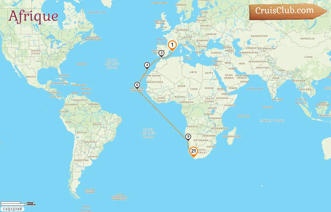 Croisière en Afrique de Palma à Cape Town à bord du navire Mein Schiff 4 avec des escales en Espagne, à Gibraltar, en Namibie et en Afrique du Sud pendant 21 jours