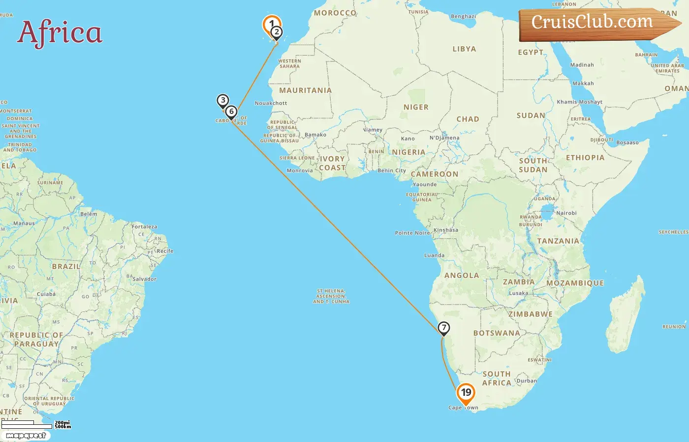 Cruise in the Africa from Santa Cruz de Tenerife to Cape Town aboard Mein Schiff 6 ship with visits to Spain, Namibia, and South Africa for 19 days