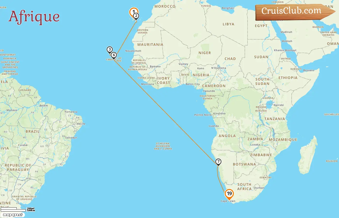 Croisière en Afrique de Santa Cruz de Tenerife au Cap avec le navire Mein Schiff 6 avec des escales en Espagne, en Namibie et en Afrique du Sud pendant 19 jours