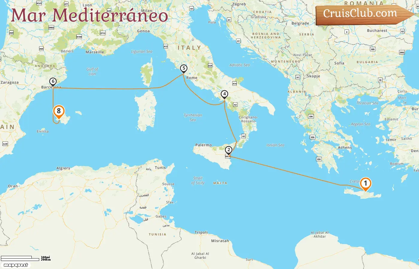 Crucero por el Mediterráneo de Heraklion a Palma a bordo del barco Mein Schiff 5 con visitas a Grecia, Italia y España durante 8 días