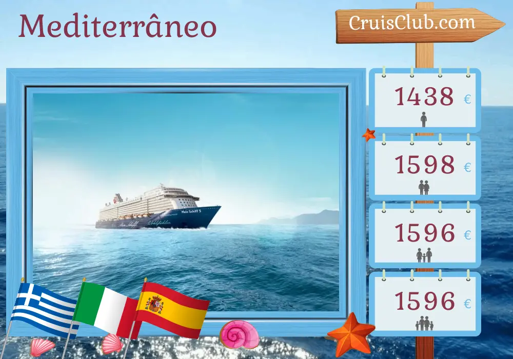 Cruzeiro no Mediterrâneo de Heraklion para Palma a bordo do navio Mein Schiff 5 com visitas à Grécia, Itália e Espanha por 8 dias