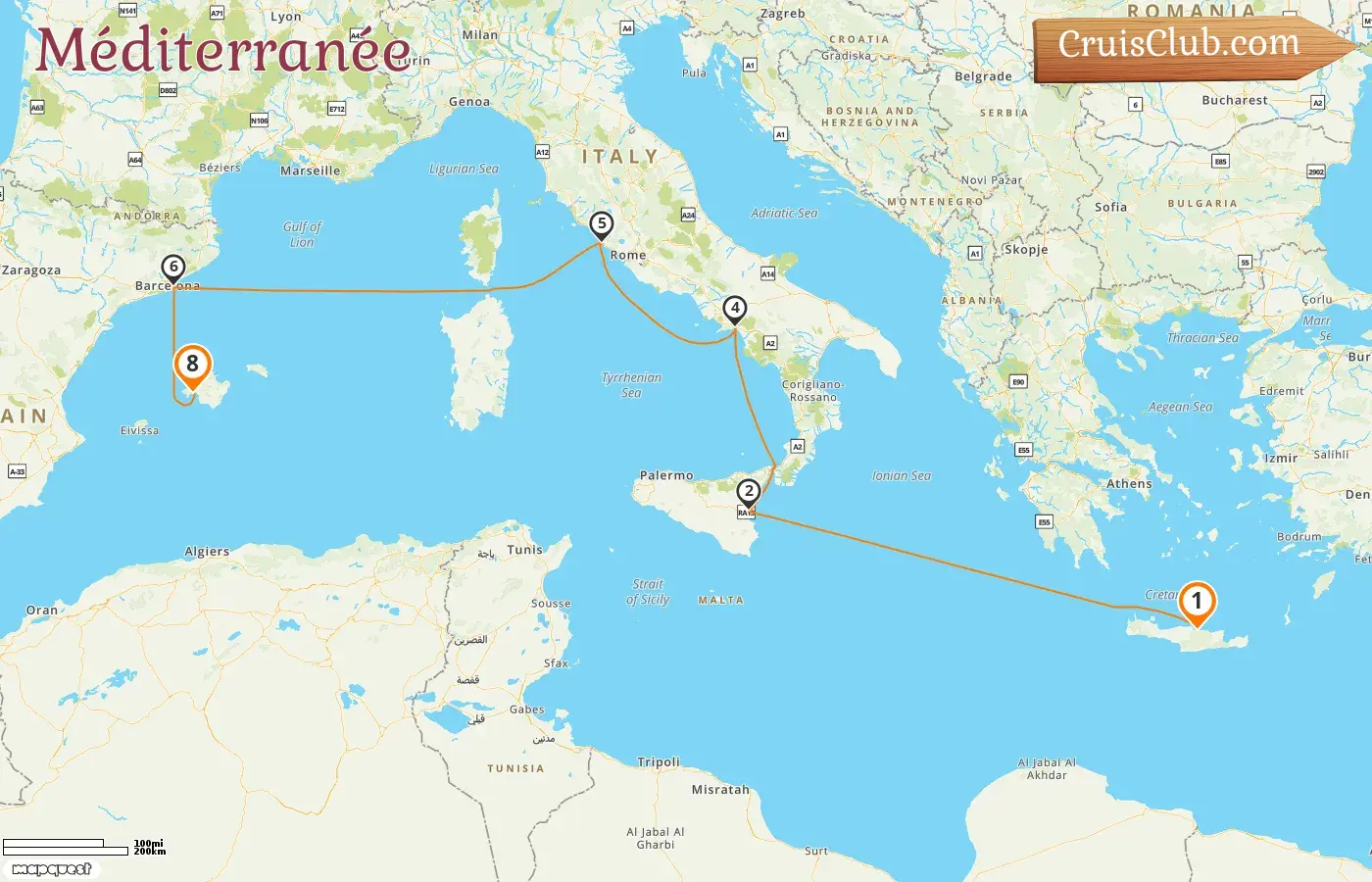 Croisière en Méditerranée de Heraklion à Palma à bord du navire Mein Schiff 5 avec visites en Grèce, en Italie et en Espagne pendant 8 jours