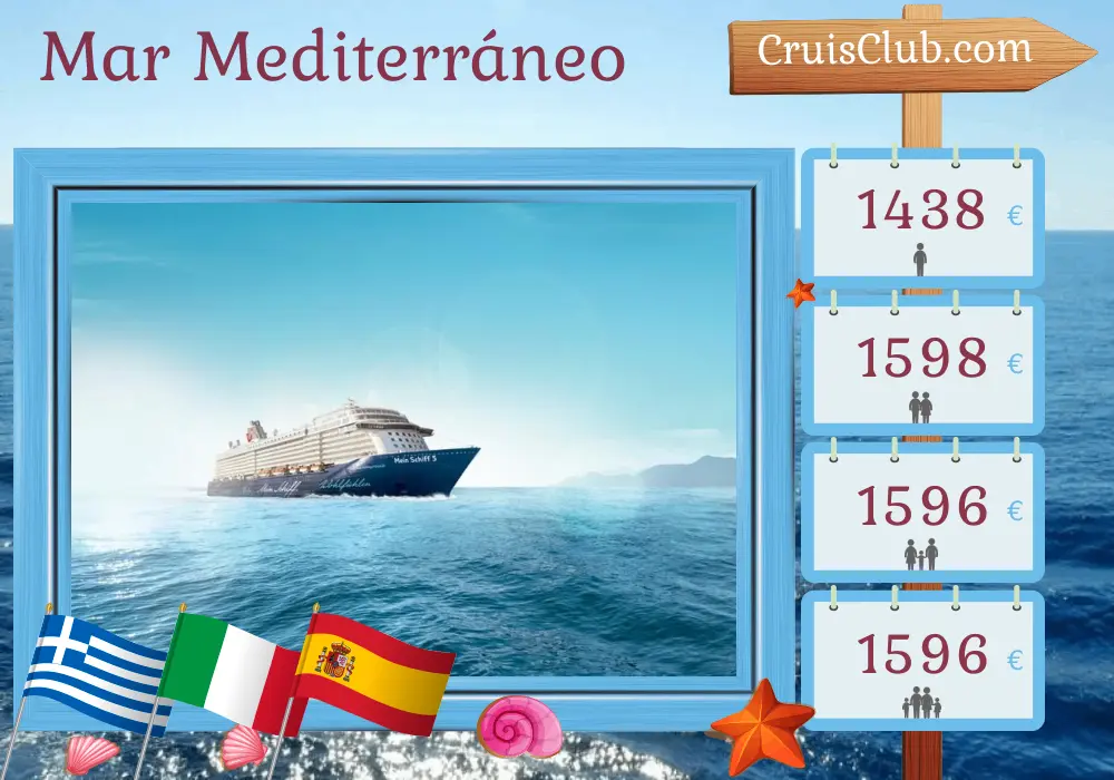 Crucero por el Mediterráneo de Heraklion a Palma a bordo del barco Mein Schiff 5 con visitas a Grecia, Italia y España durante 8 días