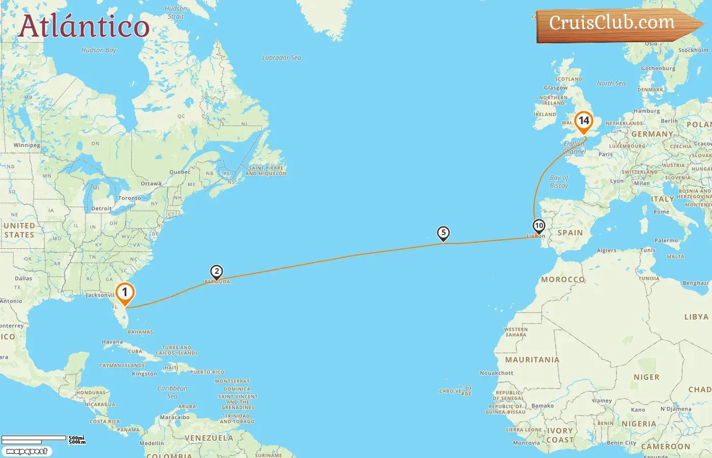 Crucero en el Transatlántico desde Port Canaveral / Orlando a Southampton a bordo del barco Celebrity Apex con visitas a Estados Unidos, Bermudas y Portugal por 14 días