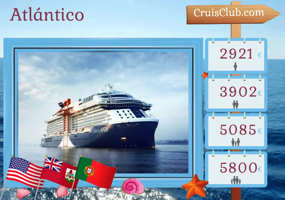 Crucero en el Transatlántico desde Port Canaveral / Orlando a Southampton a bordo del barco Celebrity Apex con visitas a Estados Unidos, Bermudas y Portugal por 14 días