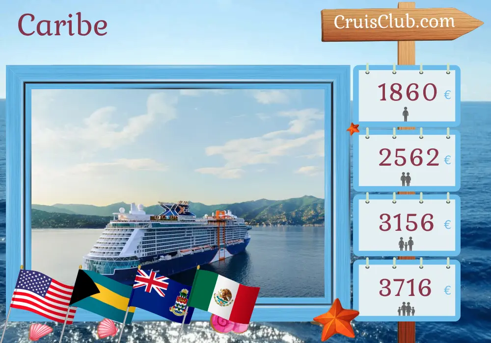 Cruzeiro no Caribe a partir de Miami a bordo do navio Celebrity Xcel com paradas nos EUA, Bahamas, Ilhas Cayman e México por 7 dias