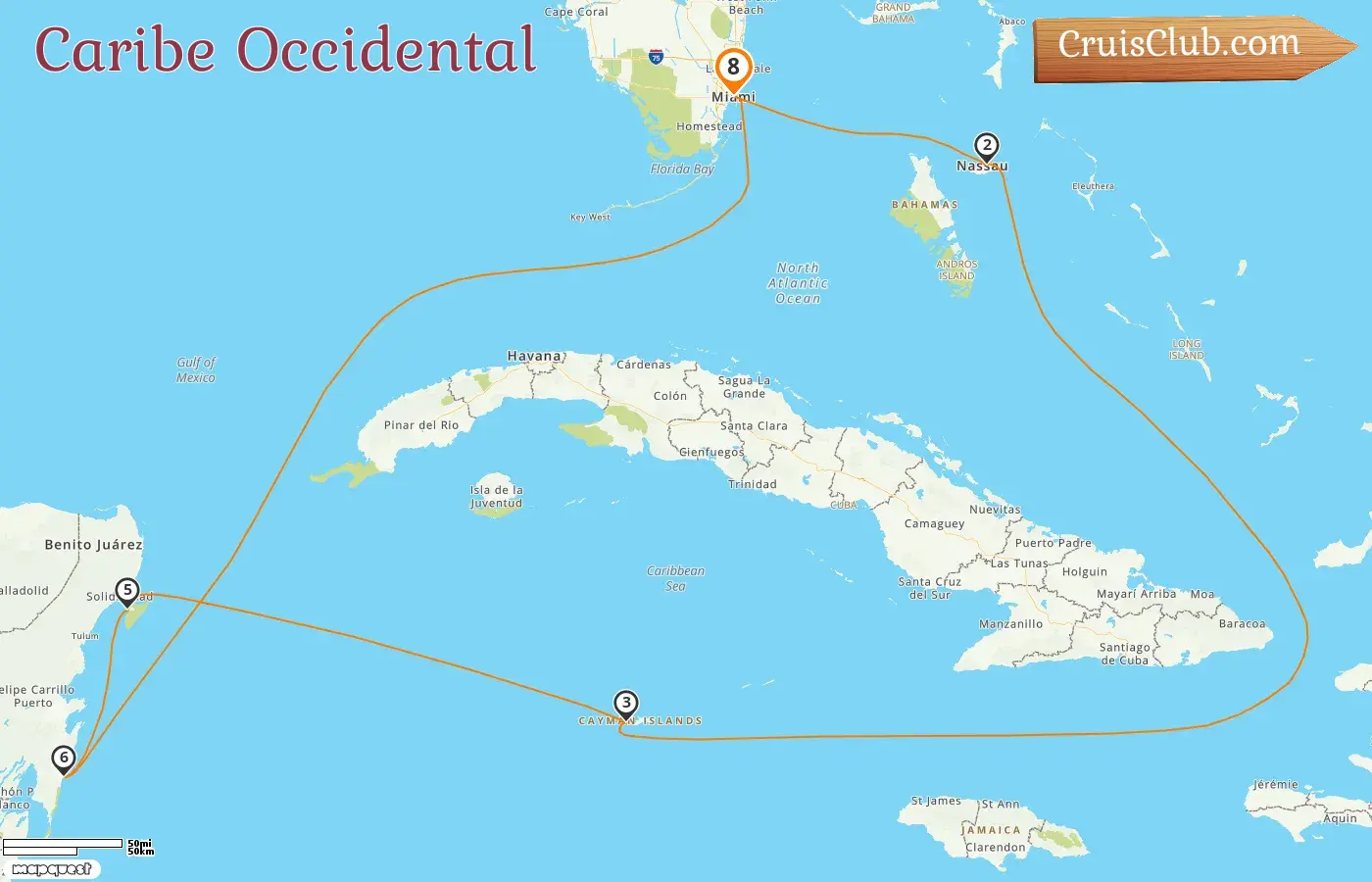 Crucero en el Caribe Occidental desde Miami a bordo del barco Celebrity Xcel con visitas a EE. UU., Bahamas, Islas Caimán y México durante 8 días