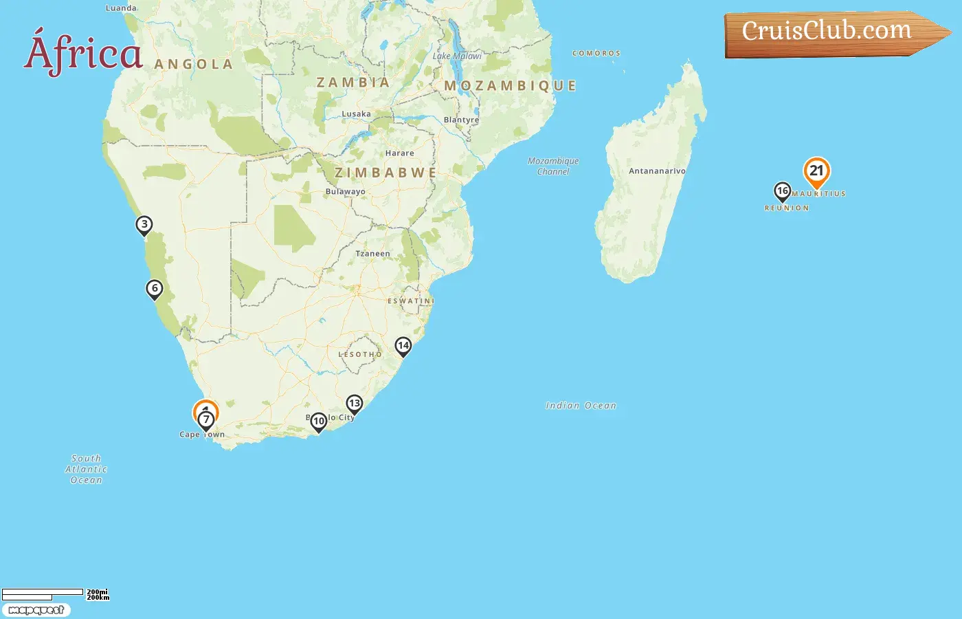 Crucero en África de Ciudad del Cabo a Port Louis a bordo del barco AIDAstella con visitas a Sudáfrica, Namibia, Reunión y Mauricio durante 21 días