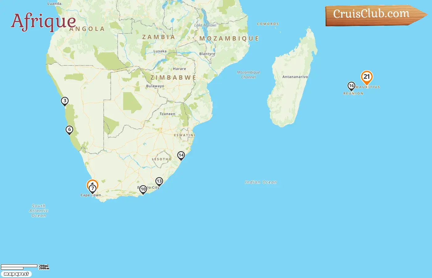 Croisière en Afrique de Cape Town à Port Louis à bord du navire AIDAstella avec des visites en Afrique du Sud, en Namibie, à La Réunion et à Maurice pendant 21 jours