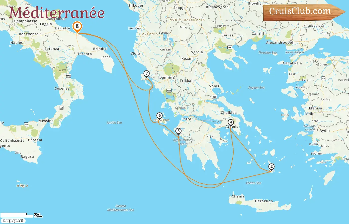 Croisière en Méditerranée au départ de Bari à bord du navire MSC Sinfonia avec des escales en Italie et en Grèce pendant 8 jours