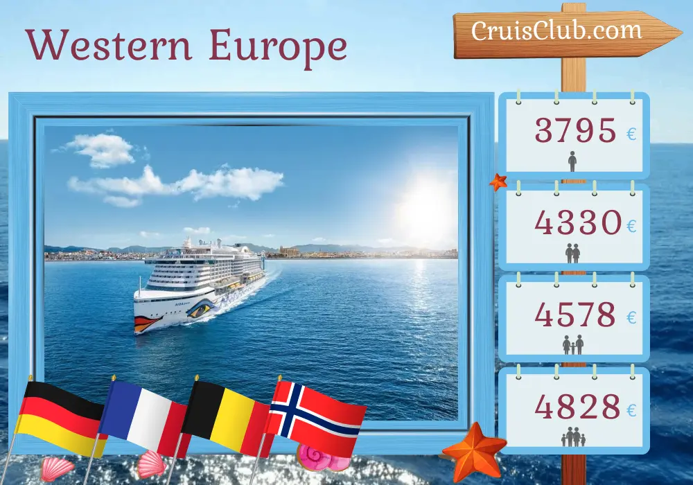 Cruise in the Western Europe from Hamburg aboard AIDAperla ship with visits to Germany, France, Belgium, and Norway for 15 days