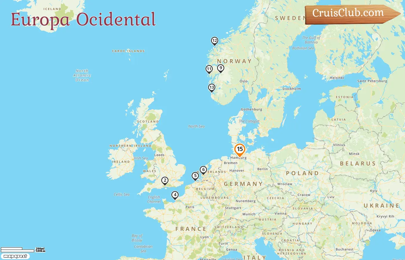 Cruzeiro pela Europa Ocidental a partir de Hamburgo a bordo do navio AIDAperla com visitas à Alemanha, França, Bélgica e Noruega por 15 dias