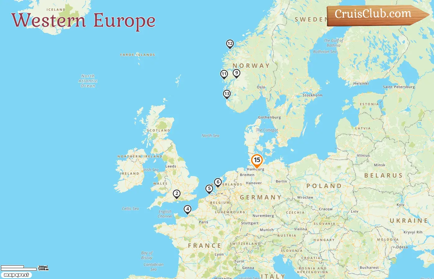 Cruise in the Western Europe from Hamburg aboard AIDAperla ship with visits to Germany, France, Belgium, and Norway for 15 days