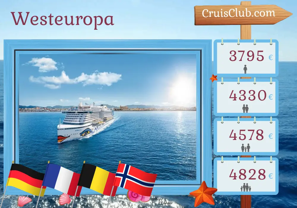 Kreuzfahrt in Westeuropa ab Hamburg an Bord des Schiffes AIDAperla mit Stopps in Deutschland, Frankreich, Belgien und Norwegen für 15 Tage