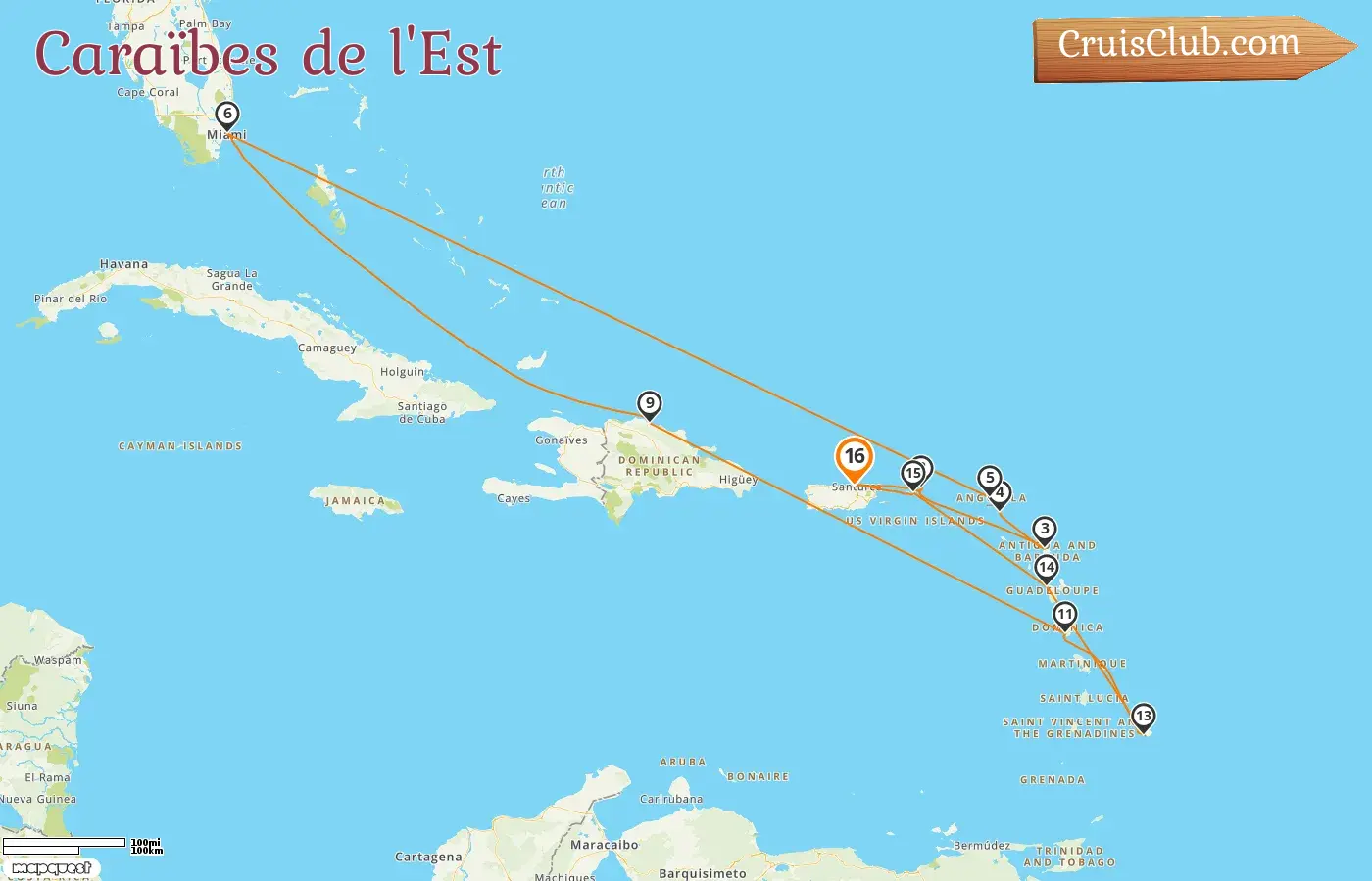 Croisière dans les Caraïbes orientales depuis Saint John à bord du navire EXPLORA I avec des visites à Porto Rico, Saint-Barthélemy, États-Unis, République dominicaine, la Barbade et la Guadeloupe pendant 16 jours