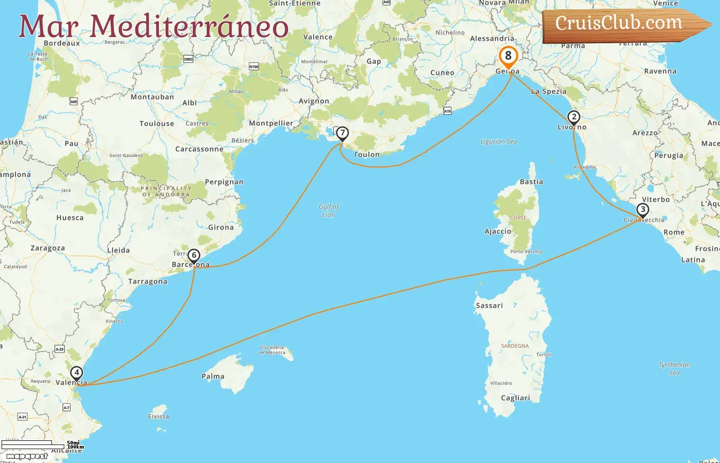 Crucero por el Mediterráneo desde Génova a bordo del barco MSC Orchestra con visitas a Italia, España y Francia durante 8 días
