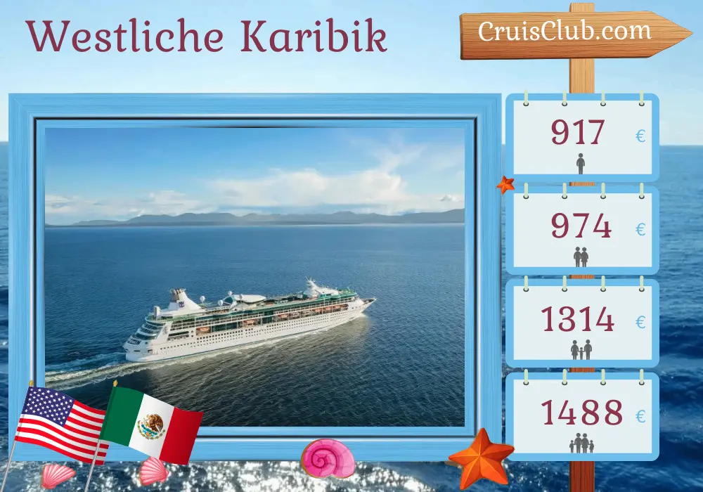 Kreuzfahrt in der westlichen Karibik ab Tampa an Bord des Schiffes Rhapsody of the Seas mit Stopps in den USA, Mexiko und Honduras für 8 Tage