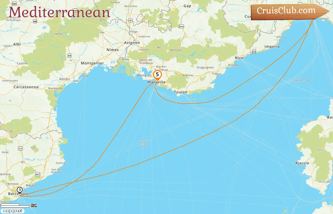 Cruise in the Mediterranean from Marseille aboard Costa Favolosa ship with visits to France, Italy, and Spain for 5 days