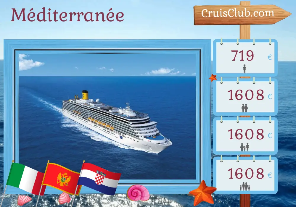 Croisière en Méditerranée au départ de Trieste à bord du navire Costa Deliziosa avec visites en Italie, au Monténégro et en Croatie pendant 7 jours
