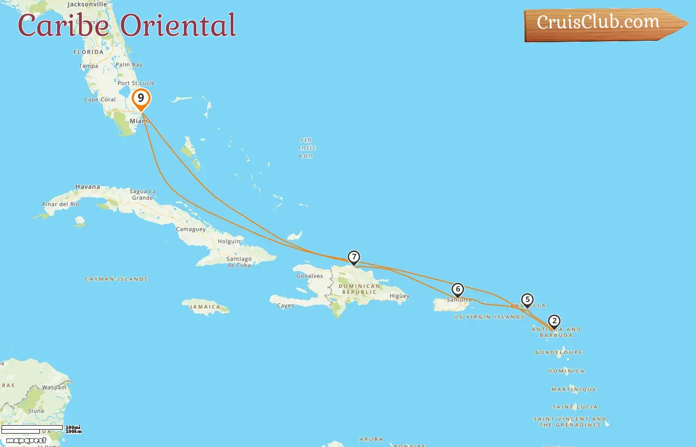 Cruzeiro no Caribe Oriental a partir de Fort Lauderdale a bordo do navio Celebrity Eclipse com visitas aos EUA, Porto Rico e República Dominicana por 9 dias