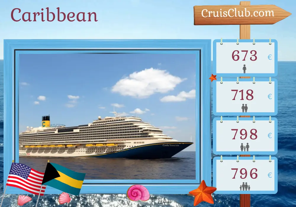 Cruise in the Caribbean from Port Canaveral / Orlando aboard Carnival Venezia ship with visits to USA and Bahamas for 4 days