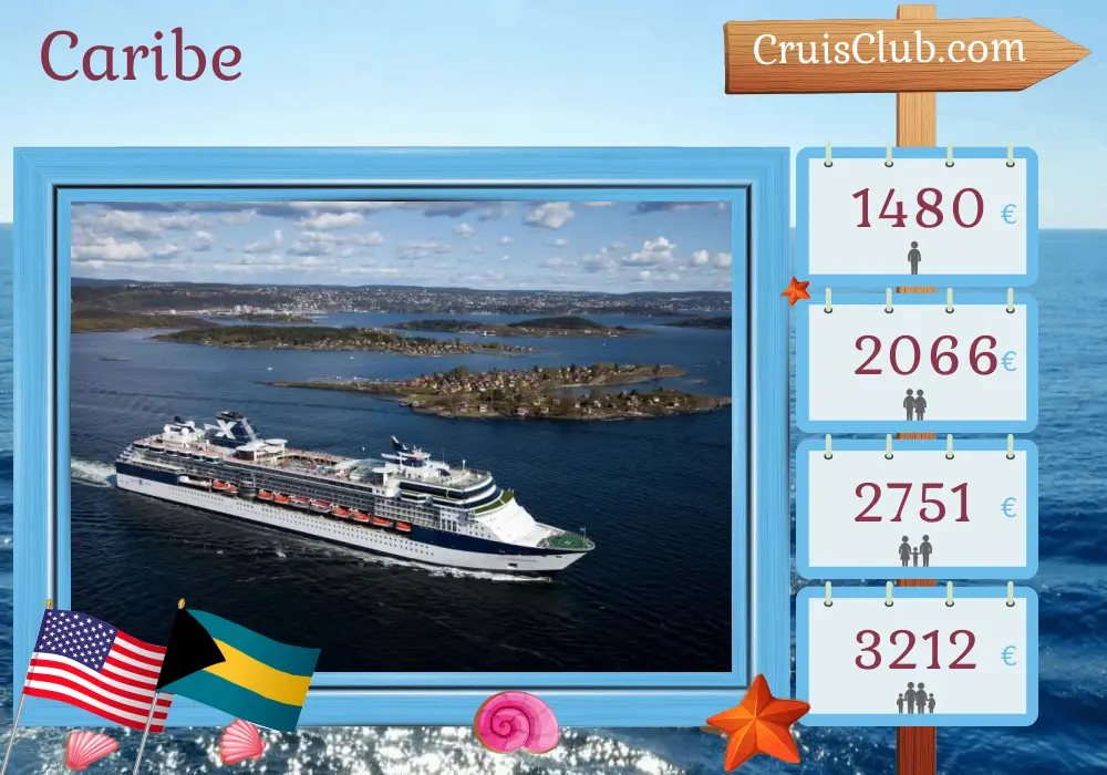 Cruzeiro no Caribe saindo de Tampa a bordo do navio Celebrity Constellation com visitas aos EUA e Bahamas por 8 dias