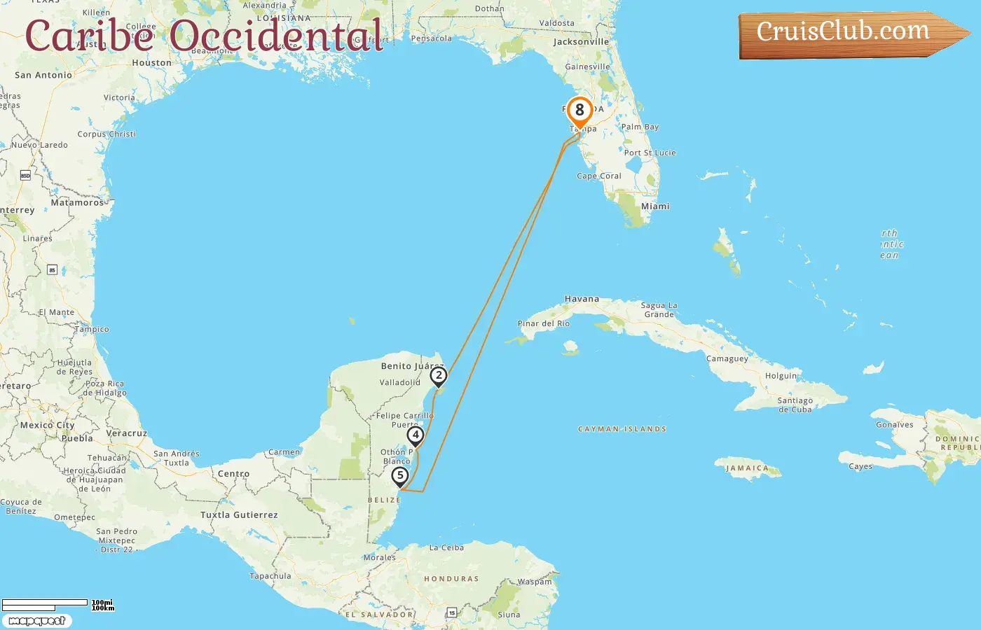 Crucero por el Caribe Occidental desde Tampa a bordo del barco Celebrity Constellation con visitas a Estados Unidos, México y Belice durante 8 días