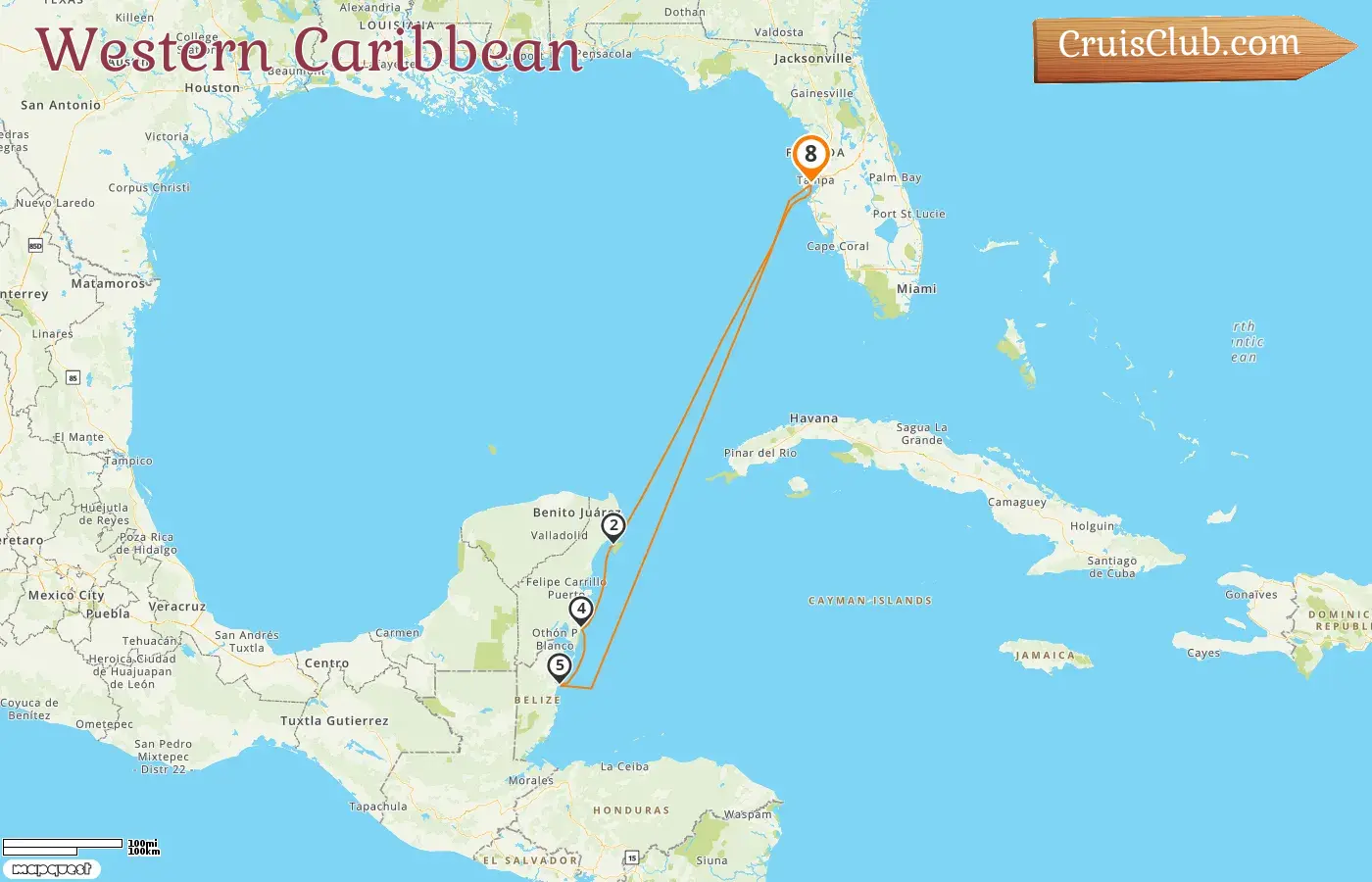 Cruise in the Western Caribbean from Tampa aboard Celebrity Constellation ship with visits to USA, Mexico, and Belize for 8 days