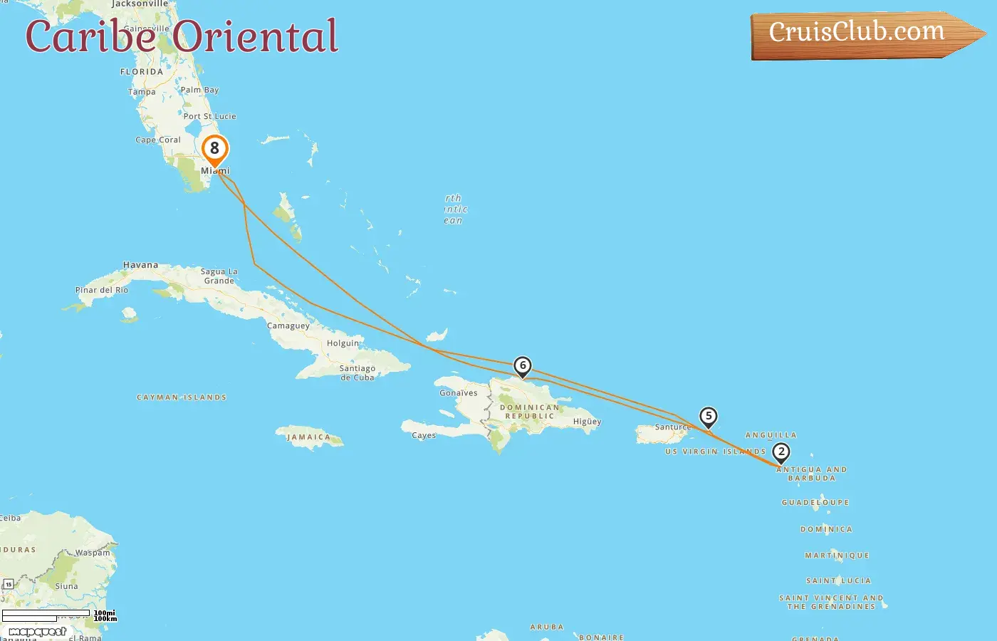 Crucero por el Caribe Oriental desde Miami a bordo del barco Celebrity Beyond con visitas a Estados Unidos y República Dominicana durante 8 días