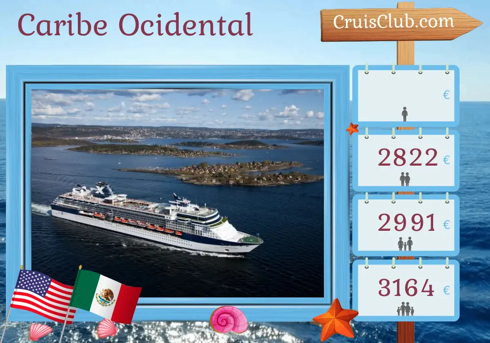 Cruzeiro no Caribe Ocidental a partir de Tampa a bordo do navio Celebrity Constellation com visitas aos Estados Unidos e México por 8 dias